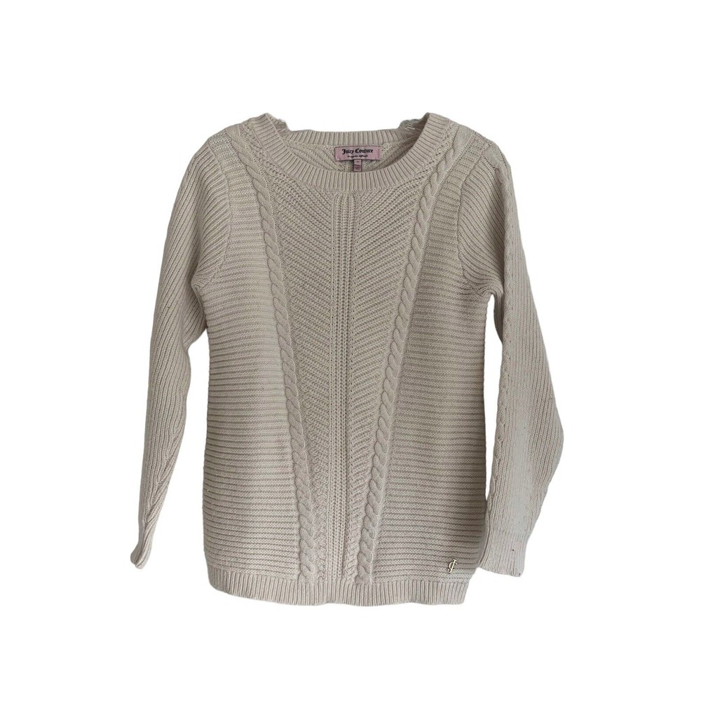 Juicy Couture Women's Small Ivory Pullover Sweater Cable Knit Top Cotton Blend